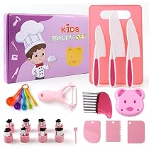 Kit Couteau Cuisine Enfant 26 Pièces - Couteaux Sécurité Montessori - Pour Fruits Et Légumes - Avec Planche