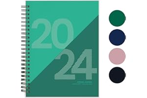 Rileys & Co Diary 2024, Full Paper Size, Geographic Weekly Planner, Jan - Dec 2024, Daily Planner with Flexible Cover, Notes Pages, Twin-Wire Binding - Planner 2024 (15.2 x 20.3 cm, Green)