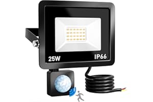 BRIGHTOWN Security Lights Outdoor Motion Sensor, 25W PIR Sensor Security Light 2600 Lumen IP66 Waterproof Motion Sensor Floodlight, 6500K Cold White LED Outdoor Light Mains Powered for Backyard, Garden