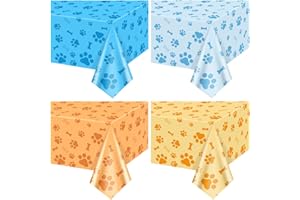 APUXXJUPA Confezione da 4 tovagliette Puppy Dog Paw Print blu arancione Paw Print e Bone Sign Dog Party Decorazioni per animali domestici Lets Pawty Party Supplies, 130 x 220 cm