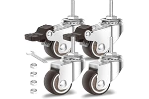 HOLKIE Ruedas para muebles de 25mm Juego de 4 ruedas giratorias con vástago M6-1 x 20mm (diámetro del vástago 6mm longitud del vástago 20mm) capacidad total 40kg (2 con frenos y 2 sin ellos)
