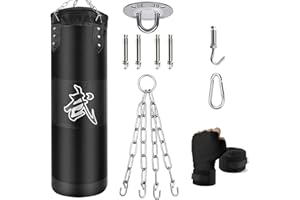 ZERUIDM Boxsack Set Heavy Duty Punchingsäcke UNGEFÜLLT, Hängende Boxing Bag für Erwachsene Kinder, Punching Bag mit Boxbandagen Deckenhaken Kette, für Kickboxen Kampfsport Muay Thai MMA…