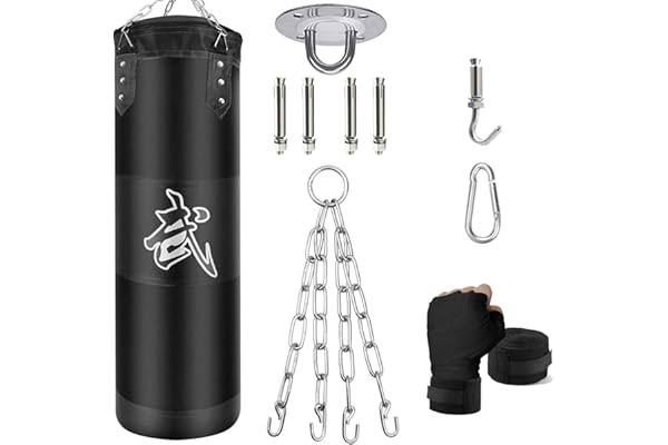 ZERUIDM Sacs de Frappe Kit, Sac de Boxe Non-Rempli pour Enfan Adultes avec Bandage de Boxe, chaînes et Crochet, Formation pour Kickboxing MMA Muay Thai Karate Taekwondo