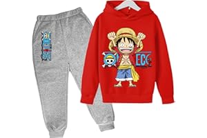 CHAORWE 2022 Anime One Piece Luffy Chándal para Niños, Sudaderas De Dibujos Animados Conjuntos Sudaderas con Capucha y Pantalones De Jogging 4 A 14 Años