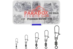 ‎PARADOX FISHING Paradox Fishing Duo-Lock Angel Wirbel Set I enthält Größen #4-#14 100/150 Stück I Wirbel Angeln Wirbel Angel-Zubehör Set Wirbelsortiment Angelwirbel mit Karabiner