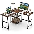 COSTWAY 120cm L-Shaped Computer Desk, Large Desktop 2-Person Corner Writing Workstation PC Laptop Table with Storage Shelves, Home Office Work Study Gaming Desk (Rustic Brown)