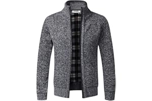 JINSHA Mens Knitted Cardigan Thick Sweater Full Zip Stand Collar Warm Jumper Fleece Lined Winter Coat