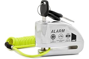 JDC Alarme Bloque Disque Antivol pour Moto Vélo Électrique Scooter Etanche avec Câble De Rappel - Jaws - Chrome