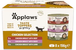 Applaws 100% naturlig kornfri hundmat för vuxna, variation av kyckling och kött i sås, 8-pack burkar på 156 g