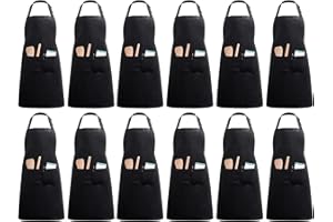 InnoGear 12 pezzi Grembiuli da cuoco con 2 tasche unisex regolabili da uomo, grembiuli da donna, per casa, cucina, ristorante, caffetteria (poliestere nero)