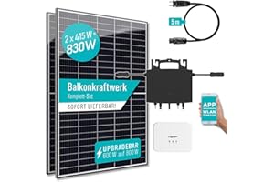 PIANETA Balkonkraftwerk 830W / 800W auf 600w drosselbar komplett Set 2 x 415w Solarmodule der Marke Ja Solar, Wechselrichter Herf 800 mit DCU und Wifi funktion plus 5 m Schukokabel