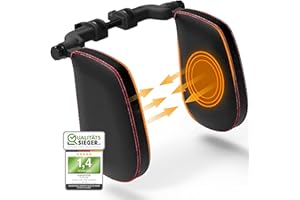 FLIPLINE Repose Tete Voiture Coutures Rouge - Cale Tete Enfant Voiture - Sensation de voyage confortable pour Enfants et Adultes - Installation facile sans tournevis - Réglable Appuie Tete Voiture