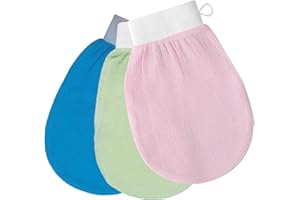 GUIGA 3Pcs Exfoliating Glove, Body Exfoliator Mitt, Dead Skin Remover Glove for Body, Scrub Ingrown Hair and Dead Skin Cell, Shower Gloves Exfoliating for Bath, Spa, Massage, Scrub Gloves (Pink&Green&Blue)