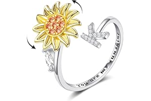 FUNEIA Anti Stress Bague pour Femme Fille Anxiety Fidget Bague Tournesol Zirconia Ouvert Réglable Anxiété Bagues Avec Lettres A-Z You are My Sunshine Bague Avec Boîte Cadeau