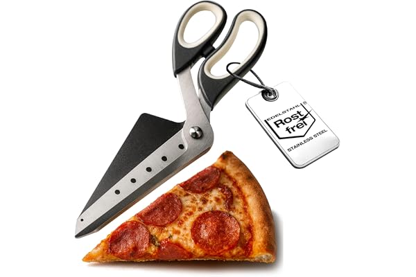 COM-FOUR® ciseaux à pizza avec surface de service, coupe-pizza avec lames en acier inoxydable et pelle à pizza intégrée (1x ciseaux à pizza 27 cm)