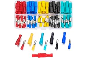 Vwoqiy 100 Piezas Kit de Conectores de Bala, Surtidos Aislados Terminales de Crimpado Eléctricos Kit, Conectores de Cables Macho y Hembra Bullet Butt Wire Crimp Connectores (cinco colores 100)