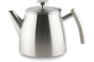 CAFÉ OLÉ Café Stal Belmont Stainless Steel Double Wall Tea Pot with Hinged Lid, Satin Finish, 1200ml / 12 L, HTP-12DW/S