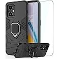 DERHAN Case for OPPO Reno 8 Lite, Cover with Tempered Glass,Shockproof Armour Phone Case with 360° Rotating Stand - Black