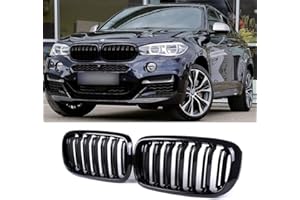 EPHIIONIY SNA Gloss Black ABS Front Kidney Grille with Double Slats Mesh Grill Compatible for BMW X5 F15 X6 F16 X5M X6M (2014-2019) 2-pc Set