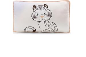 ‎NICI NICI 62445 Pluszowa poduszka, pantera śnieżna Eleni Snowbell, puszysta poduszka do przytulania dla dzieci i dorosłych, idealna do domu, przedszkola lub na podróż, 43 x 25 cm, biała