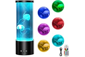 Gmypic Lampe Méduse Lumineuse Aquarium avec 17 Couleurs 4 Modes et Télécommande, Jellyfish Lamp Lampe a Lave pour Enfants et Adultes, Cadeau Noël Anniversaire et Décoration, Alimentée par Piles/USB