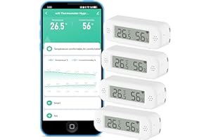 SENCKIT Termometro Igrometro WLAN: sensore intelligente di temperatura e umidità, monitor in tempo reale, notifica app, sensore di temperatura digitale interno, compatibile con Alexa/Google Home (4PCS)