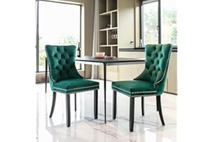 HomeTouch Luxury Velvet Kitchen Dining Chairs Set of 2 Upholstered Knocker Wing Back Office Chairs with Oak Wood Legs for Dining Room Bedroom, Hand Made (2, Green)