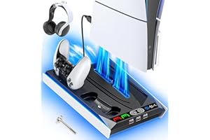 Kytok Support PS5 avec Ventilateur à 3 Vitesses & 9 Modes de Lumière LED, Support PS5 Slim pour PS5/PS5 Slim avec Chargeur de Manette pour PS5, Accessoires PS5/PS5 Slim