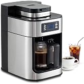 COSTWAY 1050W Drip Coffee Maker with Grinder, 1L, 8 Cups | LCD Display, Filter Coffee Maker with Glass Carafe, Detachable Fil
