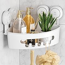 Ripiano Doccia A Ventosa Senza Fori In Alluminio, Portaoggetti Bagno Con 5 Ganci, Rimovibile, Per Shampoo E Balsamo, Finitura Opaca