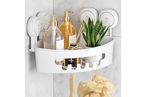LEVERLOC Ventosa Ducha Estante Sin Taladro Estantería de Esquina para Baño y Cocina Extraíble MAX Hold 10KG Estanteria Baño Ducha Rinconera Impermeable Estante Ducha - Blanco