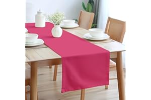 Encasa XO Table Runner Größe 32x230 cm | Baumwoll -Leinwand Stoff | Hot Pink Solid Color | Waschbarer und dauerhaft