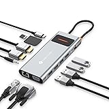 Docking Station USB C Triplo Display, NOVOO 12 in 1 Hub USB C con 2 HDMI, VGA, Ethernet, Lettore SD/TF, 4 USB,Audio da 3,5 mm