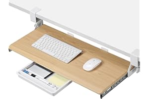 ETHU Keyboard Tray under Desk, 680x300 mm Ergonomic Sliding Keyboard Holder with C Clamp-on Mount Easy to Install, Desk Extension Tray, Ergonomic Keyboard Stand for Home and Office (Oak)