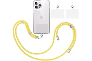 TBOC Pack: Cordón Correa Cuerda Universal [Amarillo] + 2 Parches Extra de Sujección | Colgar Funda Teléfono Móvil en Cuello | Cinta Cadena Colgante Colgador Lanyard con Enganche Llavero Móviles