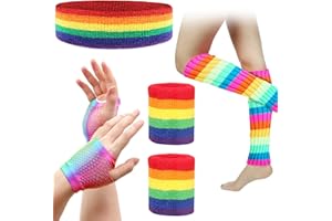 SPOKKI Leg Warmers Fishnet Gloves Headband Wristbands Neon Set, 80s Women Fancy Dress Costume Accessories, 1980s Retro Theme Party Costumes