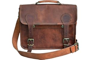 Jaald 33 Cm Bolso Bandolera Laptop Bag Bolsa De Hombro Cuerpo Cruzado Grande para Mensajero Mensajeria De Cuero Piel Marron Portatil Notebook Bag College Office Hombre Y Mujer Leather Messenger Bag