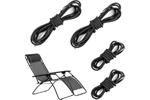 DHISPERARES 4 Piezas Cordones de Repuesto Jardín, 2 x 2.2 m + 2 x 1.4 m Cuerda Elástica para Tumbonas, Cordón Elástico Repuestos Tumbona Universal con Clips Metálicos, Cuerdas Elásticas para Silla (Negro)