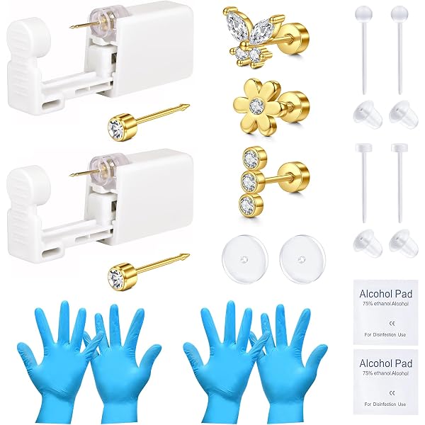 6 Pièces Pistolet de Perçage d'Oreille, Kit de Perceur d'Oreille, Piercing Oreille Stérile de Sécurité Outil Auto-perçant Indolore, avec des Goujons d' Oreille, Accessoires de Perce Oreille