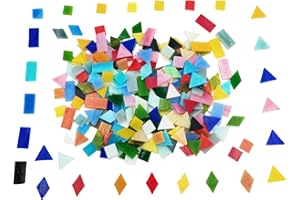 BTMIEY Lot de 220 carreaux de mosaïque en verre teinté 4 formes - Carrés + diamant + triangle + rectangle - Pour travaux manuels et décoration d'intérieur (mélange de couleurs)