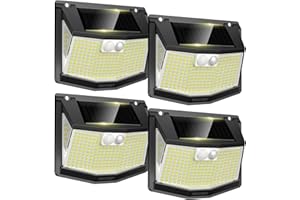 TECKNET Lampe Solaire Extérieur, 248 LEDs, Projecteur Solaire avec Éclairage à 300°, Lampe Murale Étanche IP66, 3 Modes, avec Détecteur de Mouvement, pour Jardin Allée Garage-4pcs