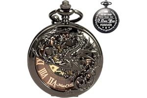 ManChDa Mens Pocket Watch, Vintage Lucky Dragon Mechanical Pocket Watches with Chain for Men, Pendant Pocket Watch for Dad/Grandfather/Grandpa,Retro Gifts for Birthday Father's Day