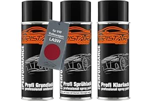 TRISTARcolor Autolack Spraydosen Set für VW/Volkswagen LA3W Red Spice Metallic/Spice Red Metallic Grundlack Basislack Klarlack Sprühdose 400ml