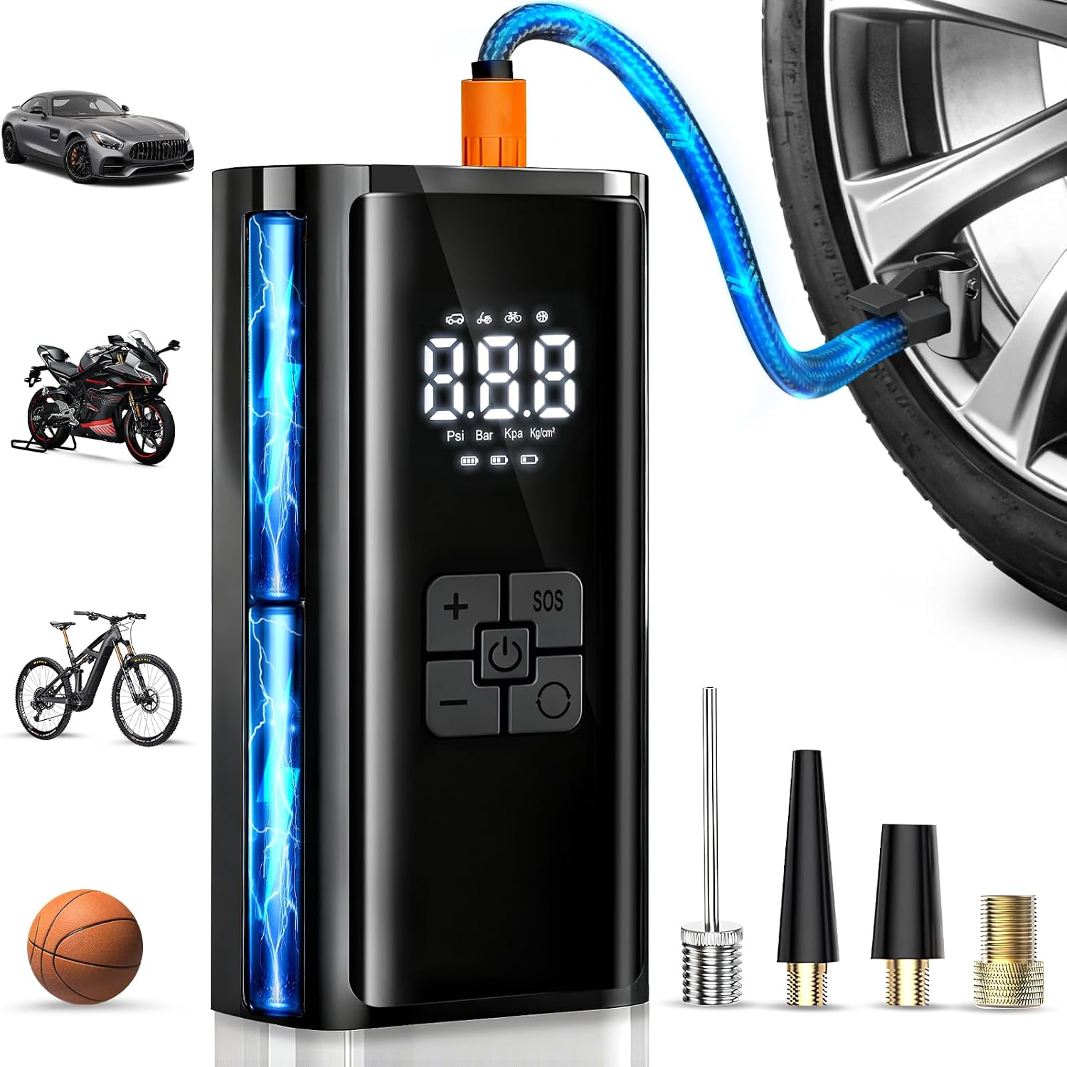 Compresor Aire Portátil, Inflador Ruedas Coche, 150PSI 12V 6000mAh Mini Compresor de Aire con Luz LED, Hinchador Ruedas Coche para Bicicleta, Coche, Moto, Vcooter, Balones