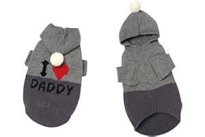 UPANDFAST Dog Sweater with Hoodie Knitted Sleeve Cat Clothes(L,Grey)