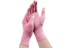 GEBELL Rheumatoid Arthritis Compression Gloves - Fingerless Joint Pain Relief Hand Mitten for Warmth and Carpal Tunnel - Women Men (Pink A, S)