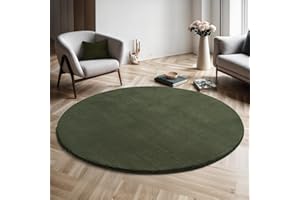 the carpet Relax - Nowoczesny dywan z krótkim i puszystym włosiem, z antypoślizgowym spodem, nadający się do prania w temperaturze do 30 stopni, ultra miękki, Zielony-2, 120 cm Okrągły