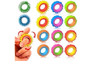AHEJIOO 16 Stück Fidget Toys Set – 12 Fidget Ring 4 Akupressur Ring, Sensorik Spielzeug & Anti Stress Spielzeug – Skills Set Für Anxiety, ADHD, Stresslinderung