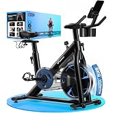 MERACH Exercise Bike with Magnetic Resistance, Quiet Indoor Bike with Cushioned Air Saddle, LED Monitor, Own App, Stable H-Fr