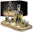 MikaMax – Tequila Decanter Set – Tequila Set – Tequila Giftset - Including 4 Tequila Glasses – Bamboo Plateau – Shot Glasses - 840 Millilitre